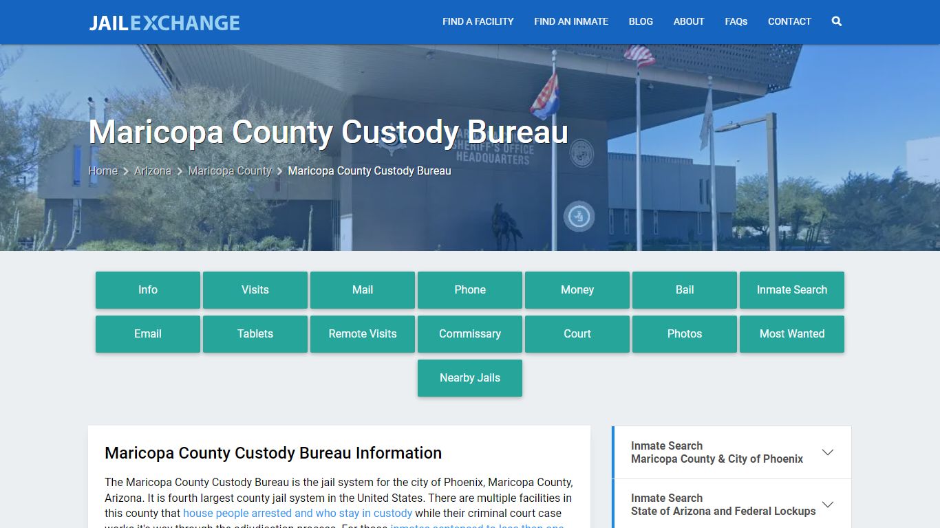 Maricopa County Custody Bureau, AZ Inmate Search, Information